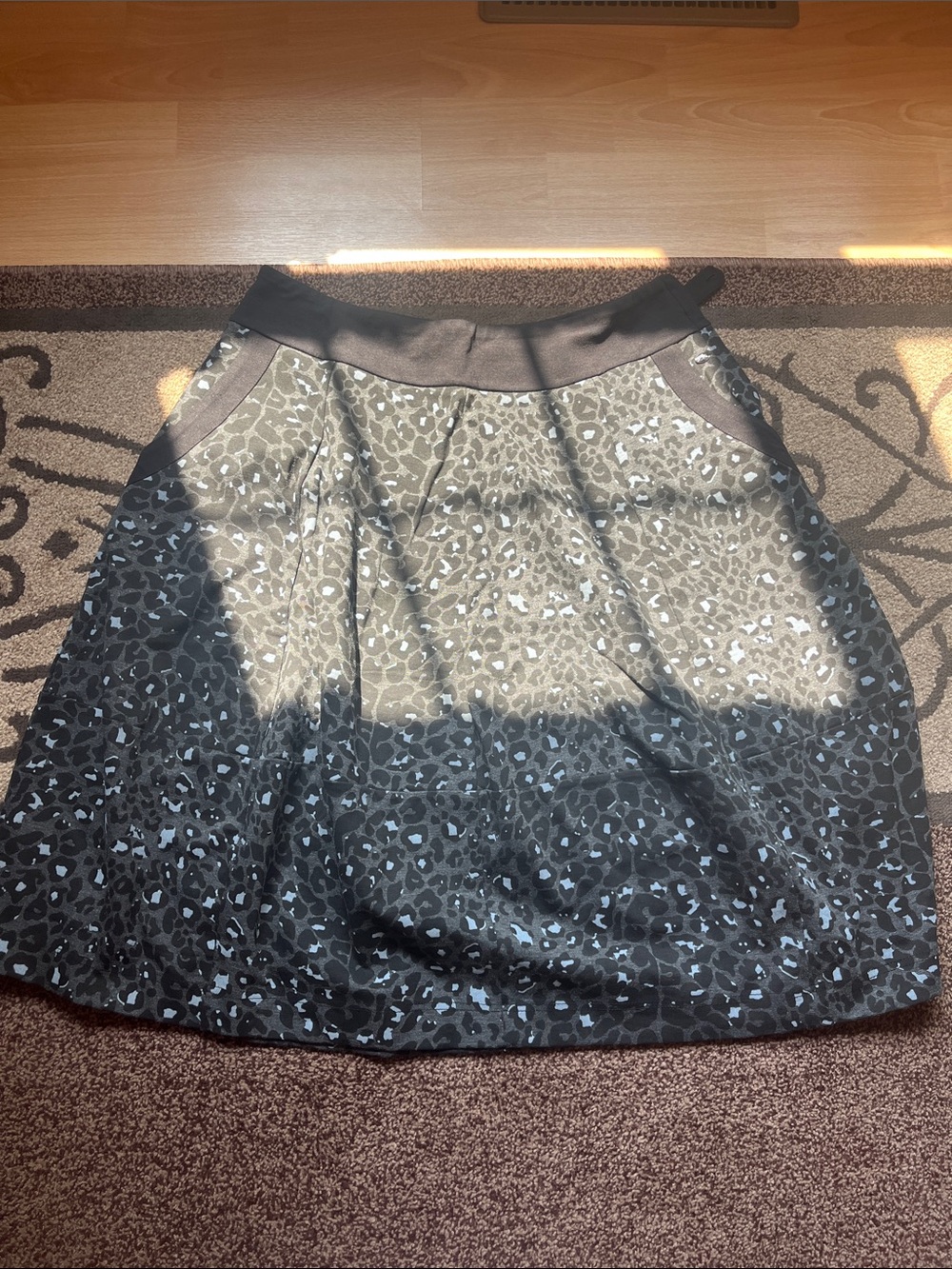 Melissa McCarthy Black and Gray Leopard Ombre A-Line Skirt